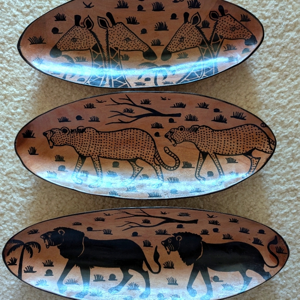 3 Handcrafted wooden bowls from Africa. Each made in one piece wood
